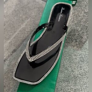 Lauren Lorraine Tampa Black Jelly Rhinestone Embellished Sandals